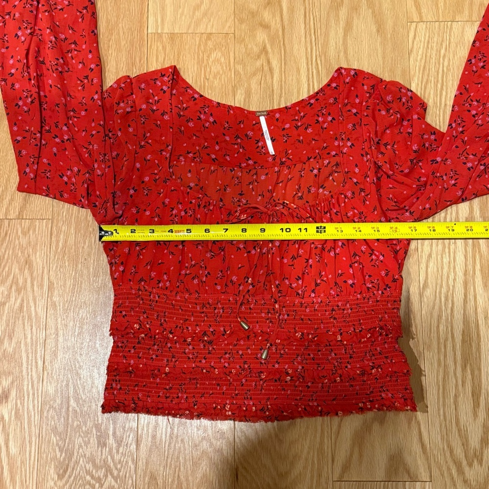 Free People Lolita Red Floral Print Ruffled Top - Size Large - Picture 14 of 14
